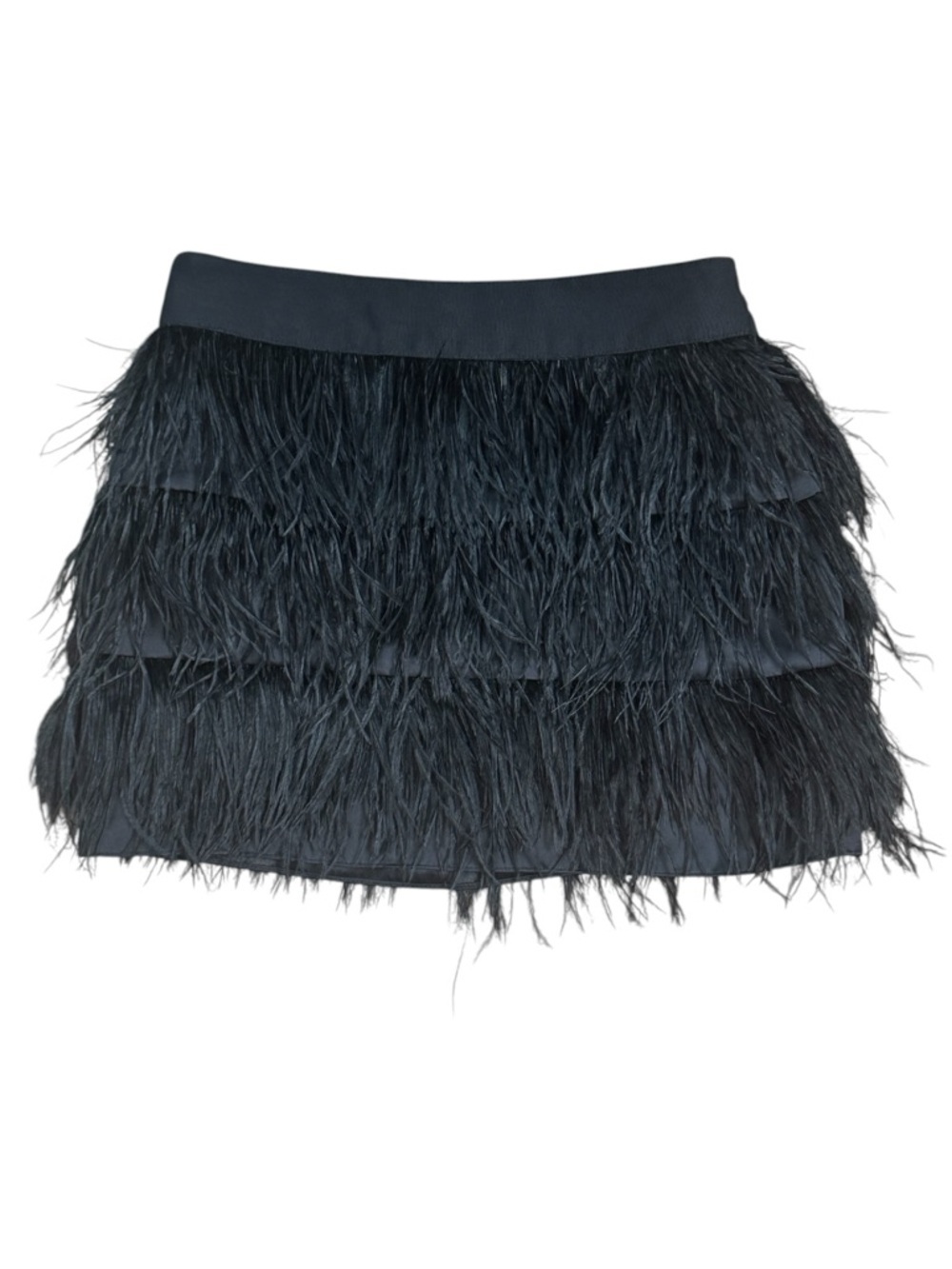 Milly Vintage Black Ostrich Feather Tiered Silk Mini Skirt Women’s Size 4 - Picture 2 of 7
